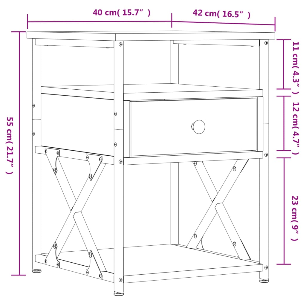 vidaXL Κομοδίνο Καπνιστή Δρυς 40 x 42 x 55 εκ. από Επεξεργασμένο Ξύλο