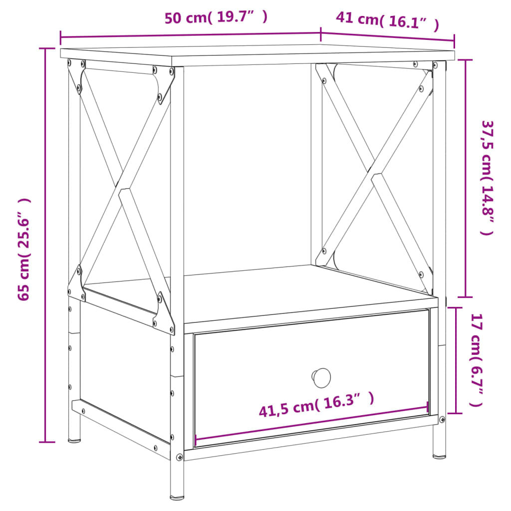 vidaXL Κομοδίνο Καφέ Δρυς 50 x 41 x 65 εκ. από Επεξεργασμένο Ξύλο