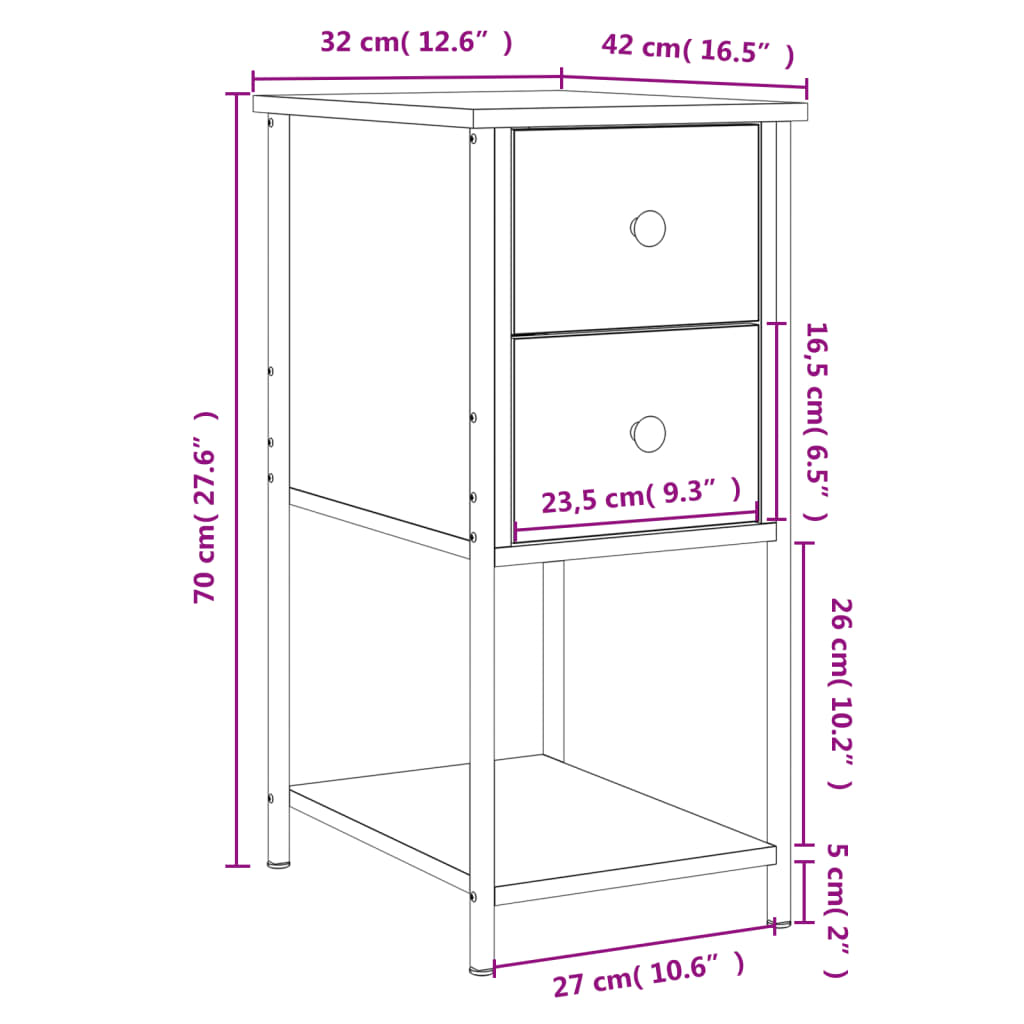 vidaXL Κομοδίνο Μαύρο 32 x 42 x 70 εκ. από Επεξεργασμένο Ξύλο
