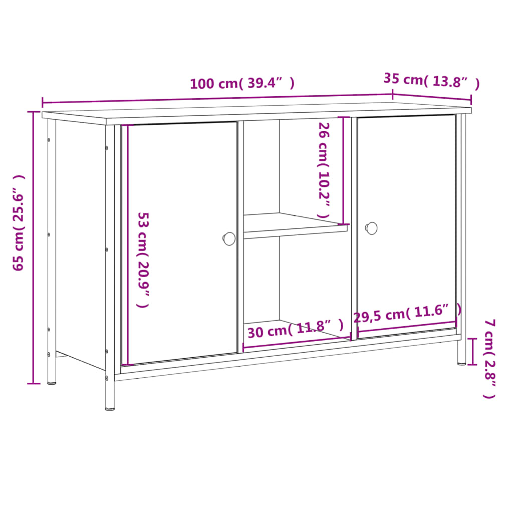 vidaXL Έπιπλο Τηλεόρασης Γκρι Sonoma 100x35x65 εκ. από Επεξεργ. Ξύλο