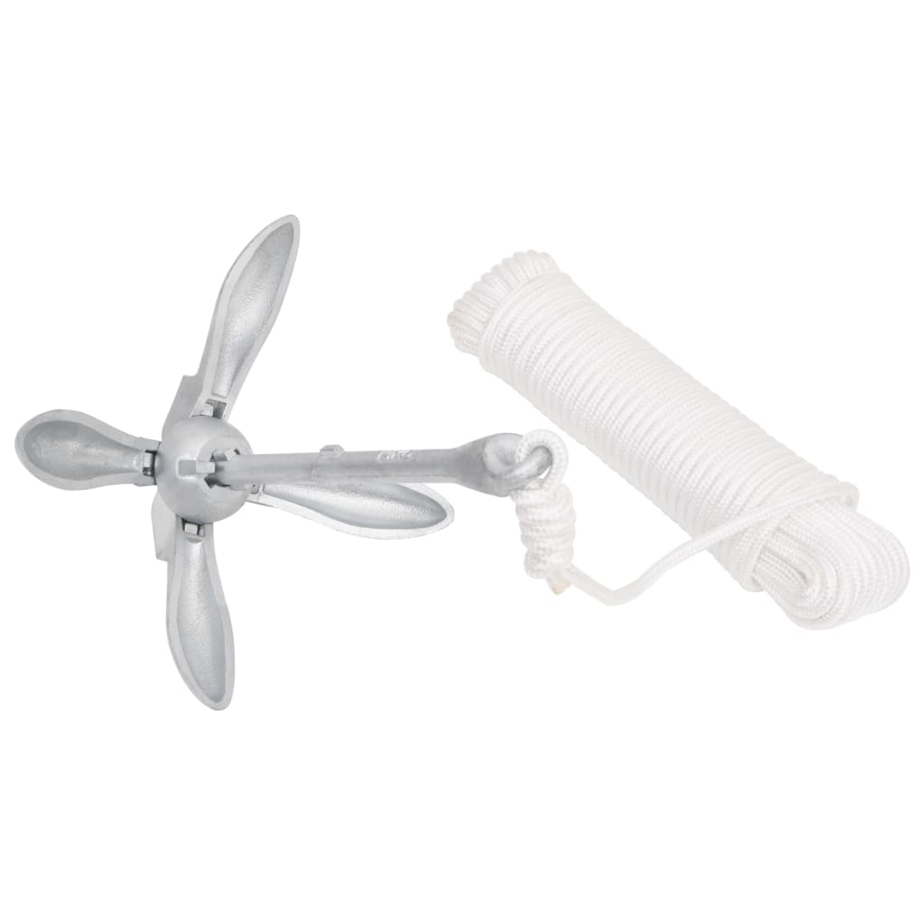 vidaXL Άγκυρα Πτυσσόμενη με Σχοινί Ασημί 1,5 κιλά από Ελατό Σίδηρο