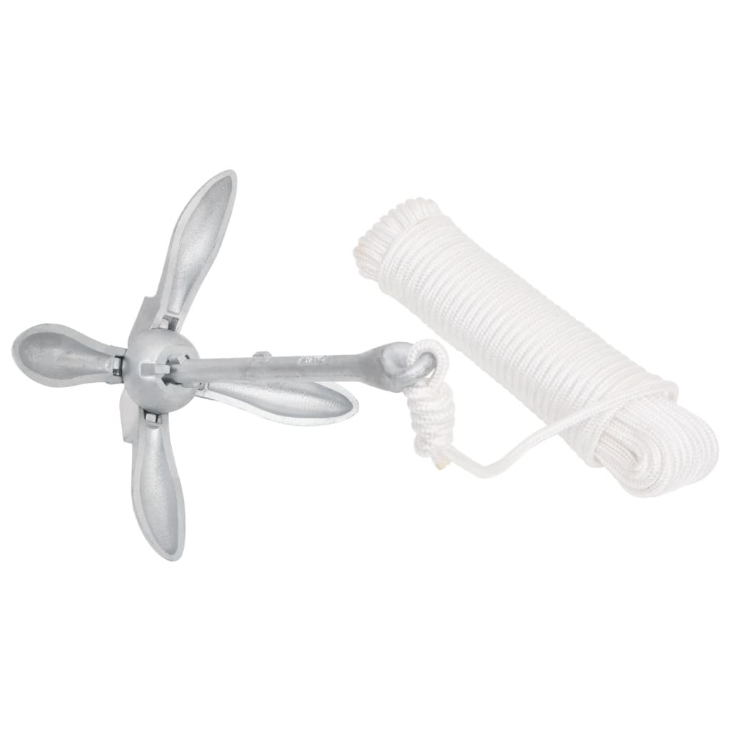 vidaXL Άγκυρα Πτυσσόμενη με Σχοινί Ασημί 3,2 κιλά από Ελατό Σίδηρο