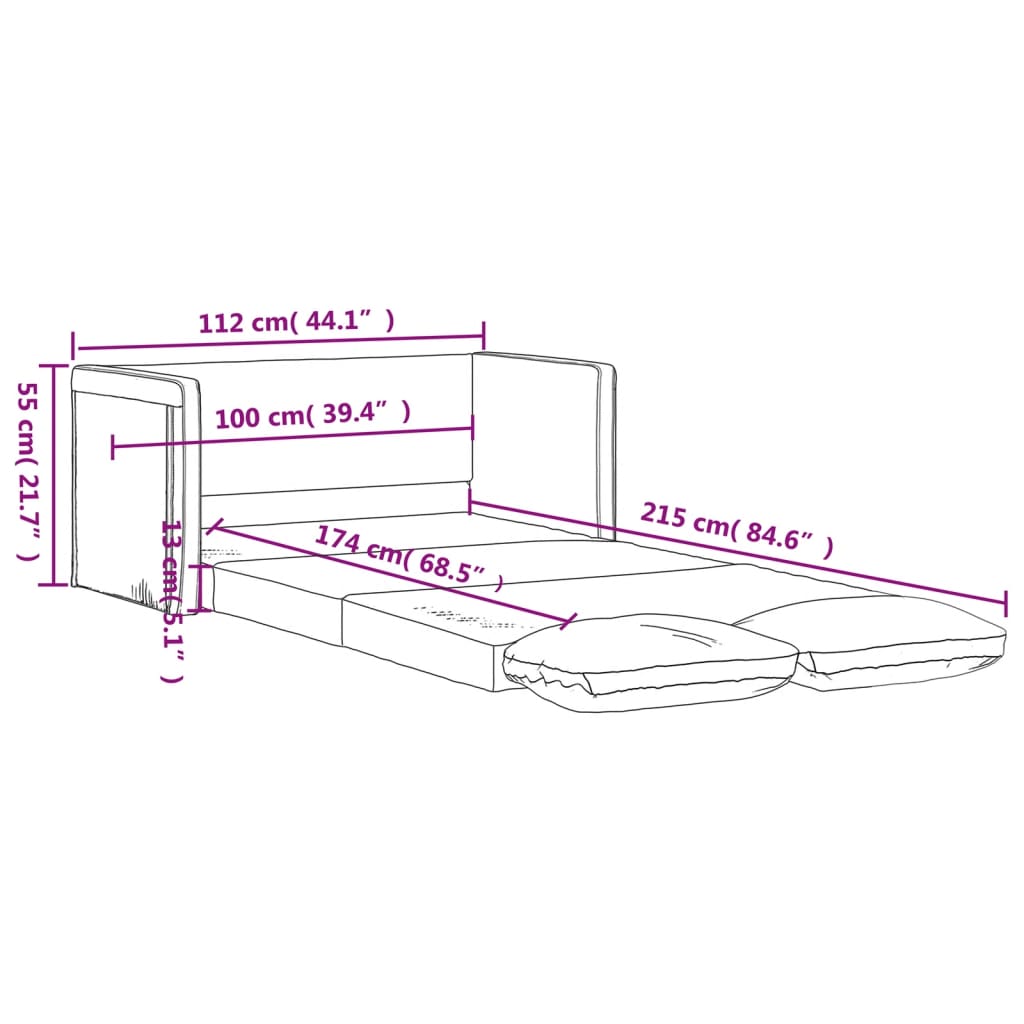 vidaXL Καναπές-Κρεβάτι Δαπέδου 2 σε 1 Γκρι 112x174x55 εκ. Συνθ. Δέρμα