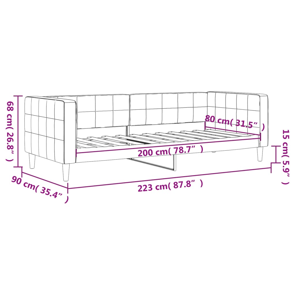 vidaXL Καναπές Κρεβάτι Μαύρος 80 x 200 εκ. Βελούδινος