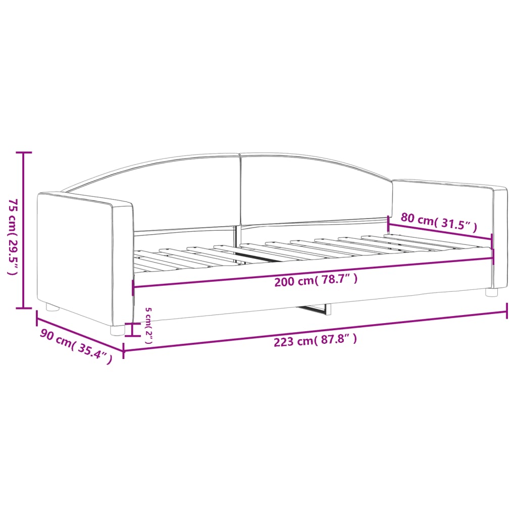 vidaXL Καναπές Κρεβάτι Μαύρος 80 x 200 εκ. Υφασμάτινος