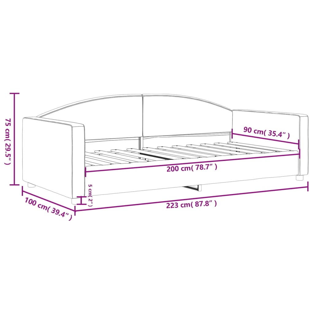 vidaXL Καναπές Κρεβάτι Μαύρος 90 x 200 εκ. Υφασμάτινος