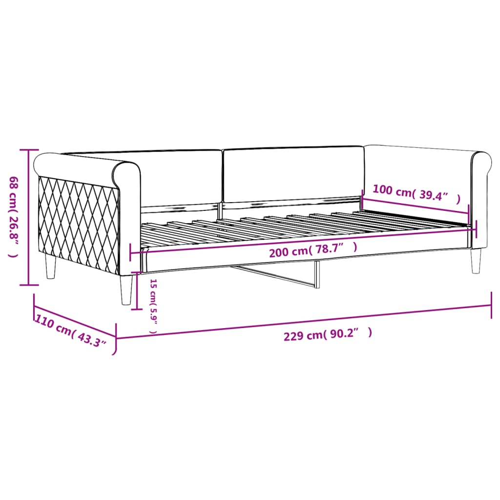 vidaXL Καναπές Κρεβάτι Ροζ 100 x 200 εκ. Βελούδινος
