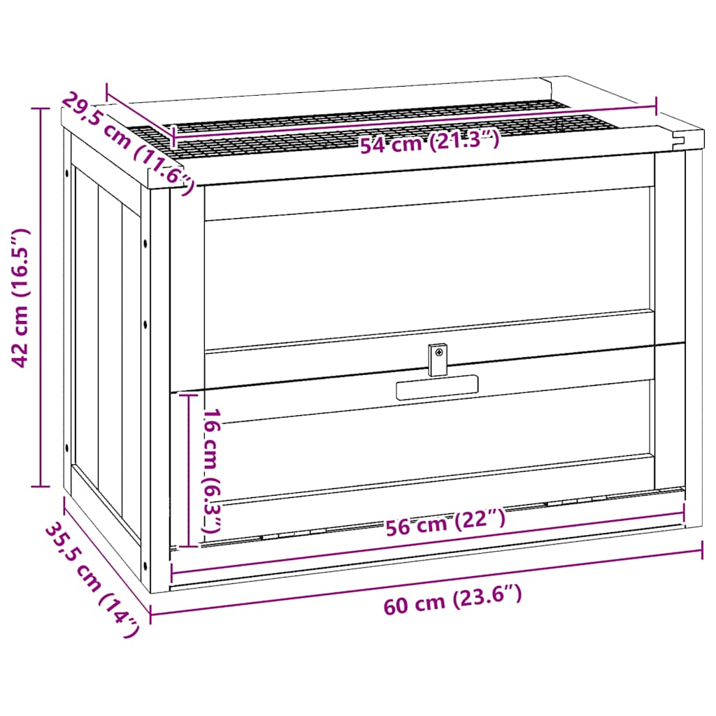 vidaXL Κλουβί Χάμστερ 60 x 35,5 x 42 εκ. από Μασίφ Ξύλο Ελάτης