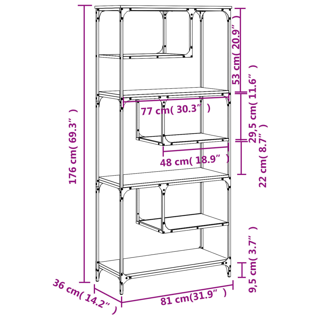 vidaXL Βιβλιοθήκη Sonoma Δρυς 81x36x176 εκ. από Επεξεργασμένο Ξύλο