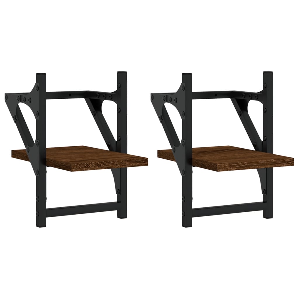 vidaXL Ράφια Τοίχου με Μπάρα 2 τεμ. Καφέ Δρυς 20x25x30 εκ.