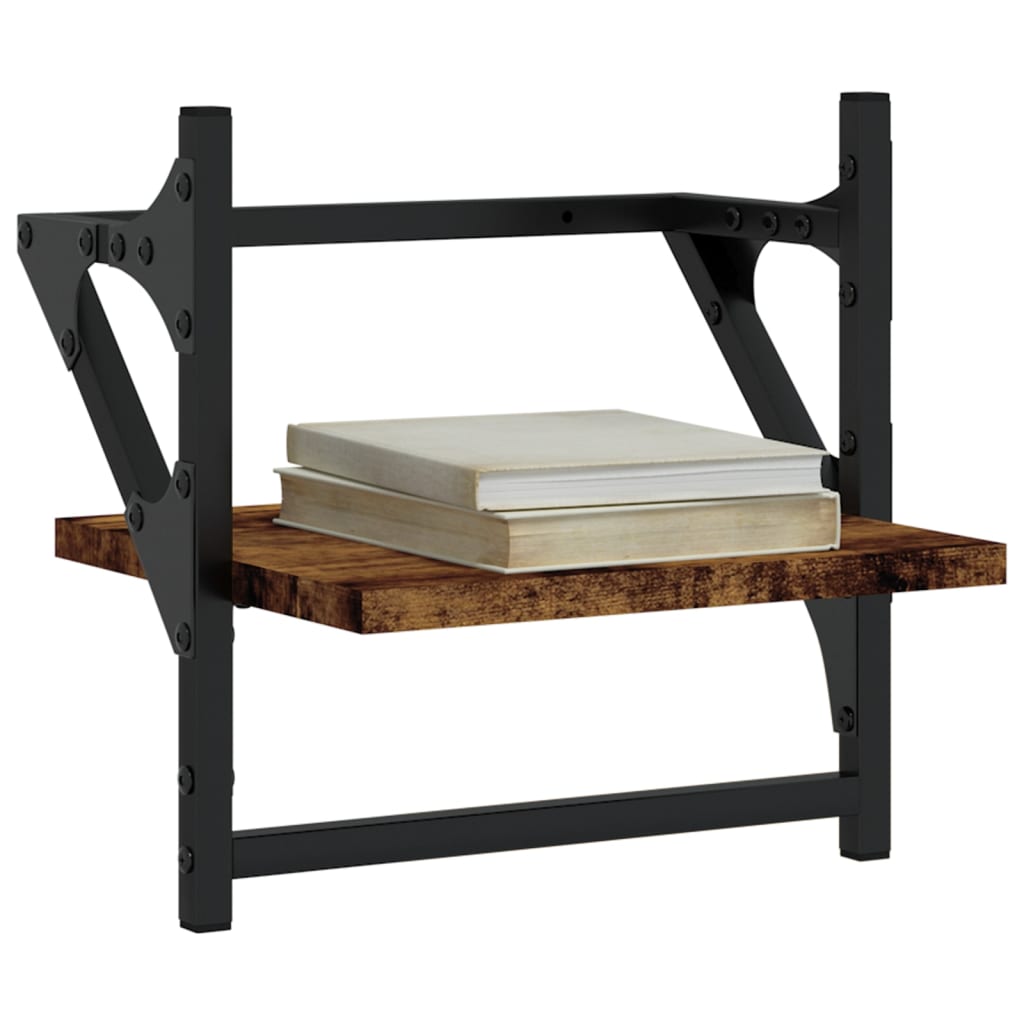 vidaXL Ράφια Τοίχου με Μπάρα 2 τεμ. Καπνιστή Δρυς 30x25x30 εκ.