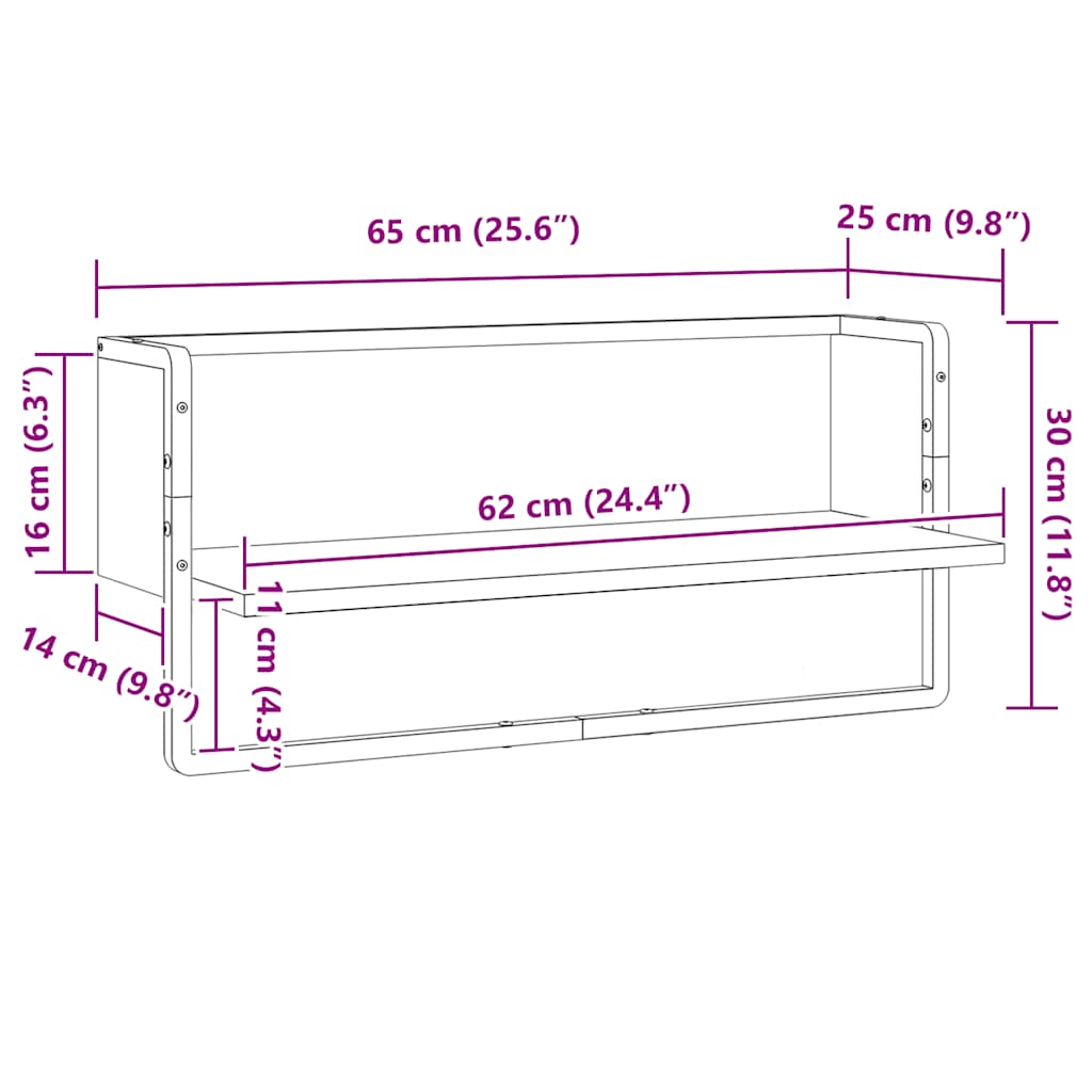 vidaXL Ράφι Τοίχου με Μπάρα Sonoma Δρυς 65x25x30 εκ.