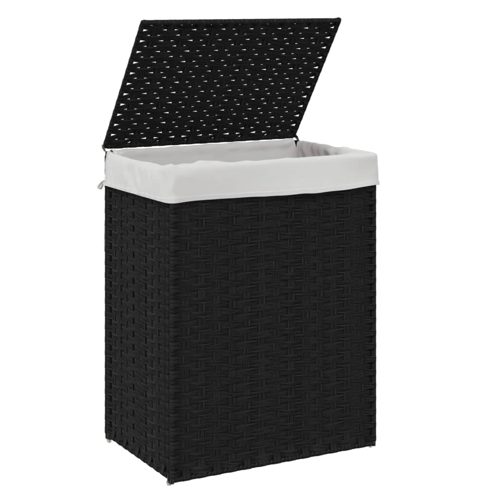 vidaXL Καλάθι Πλυντηρίου με Καπάκι Μαύρο 46x33x60 εκ. Συνθετικό Ρατάν