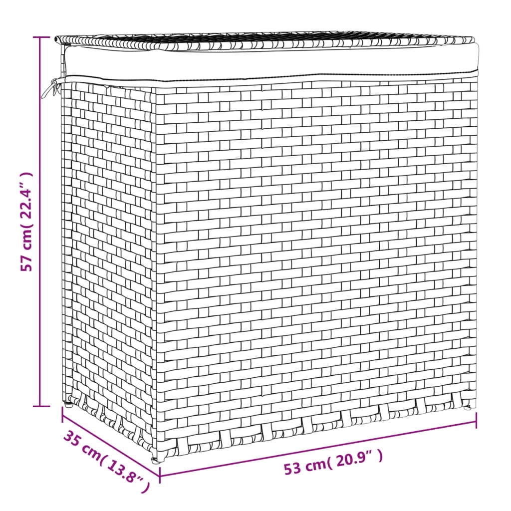 vidaXL Καλάθι Πλυντηρίου 2 Τμήματα Μαύρο 53x35x57εκ. Συνθετικό Ρατάν