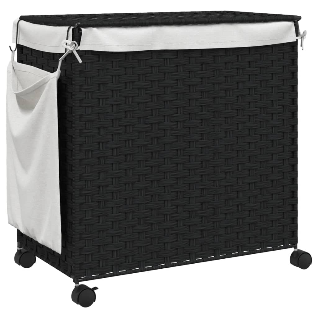vidaXL Καλάθι Άπλυτων με Τροχούς Μαύρο 60 x 35 x 60,5 εκ. από Ρατάν
