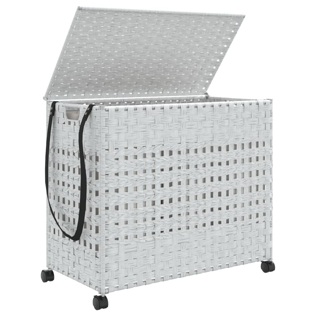 vidaXL Καλάθι Άπλυτων με Τροχούς Λευκό 66x35x60 εκ. από Ρατάν