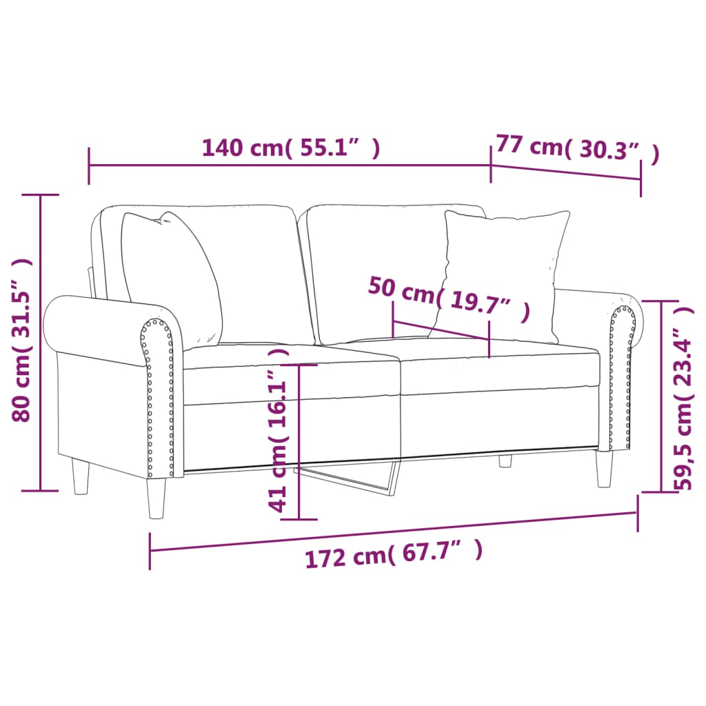vidaXL Καναπές Διθέσιος Μαύρος 140 εκ. Υφασμάτινος Διακ. Μαξιλάρια