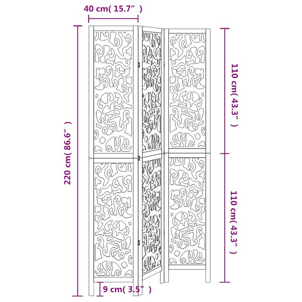 vidaXL Διαχωριστικό Χώρου με 3 Πάνελ Λευκό από Μασίφ Ξύλο Παυλώνιας