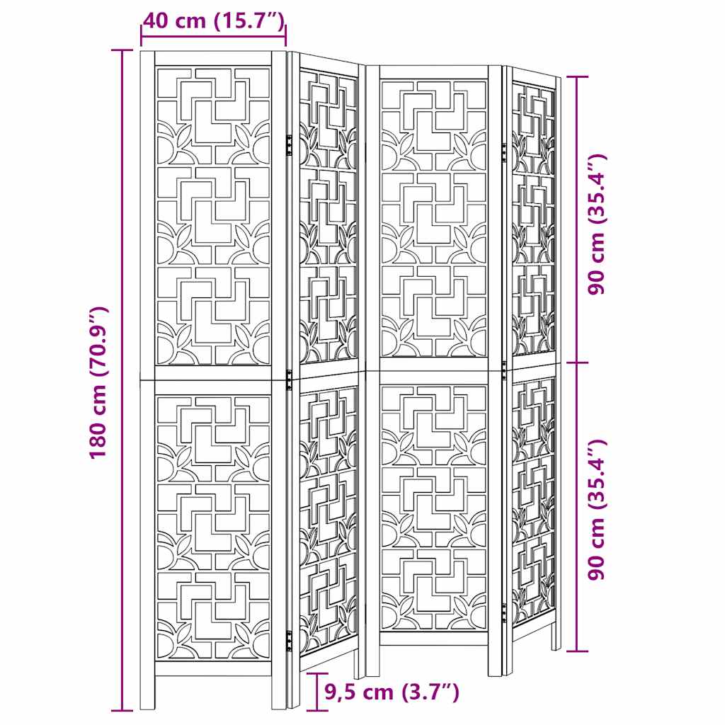 vidaXL Διαχωριστικό Χώρου με 4 Πάνελ Καφέ από Μασίφ Ξύλο Παυλώνιας