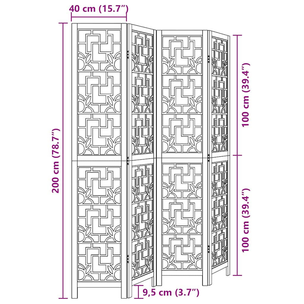 vidaXL Διαχωριστικό Χώρου με 4 Πάνελ Καφέ από Μασίφ Ξύλο Παυλώνιας