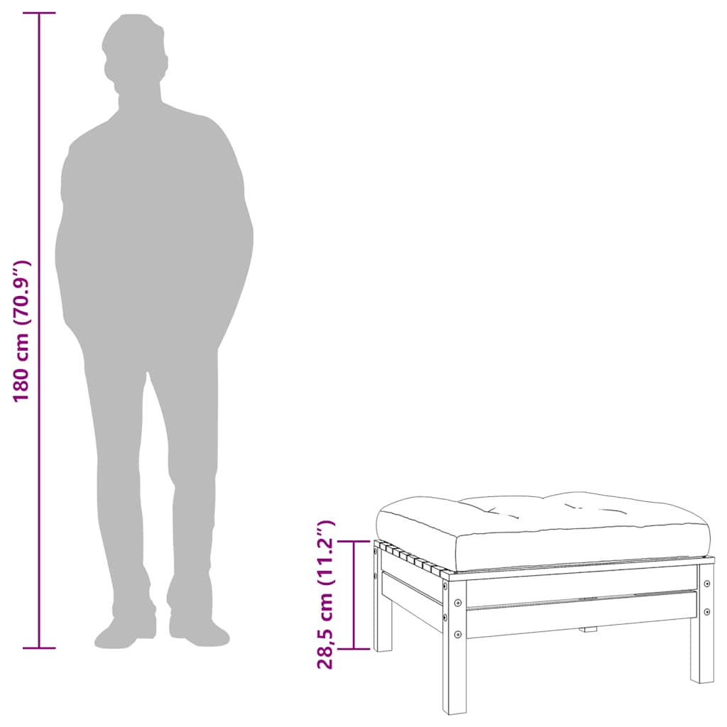 vidaXL Υποπόδια Κήπου 2 τεμ Καφέ Κεριού Μασίφ Ξύλο Πεύκου με Μαξιλάρια