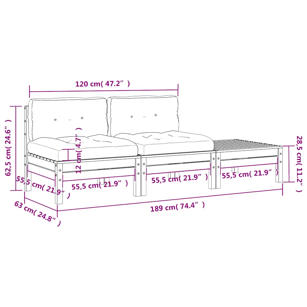 vidaXL Καναπές Κήπου Διθέσιος με Μαξιλάρια και Υποπόδιο