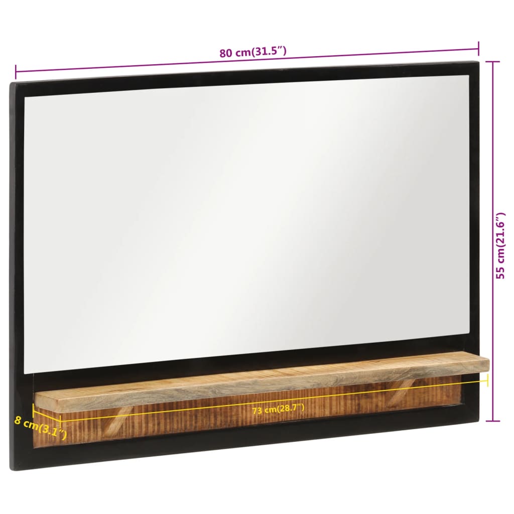 vidaXL Καθρέφτης με Ράφι 80x8x55 εκ. Γυαλί και Μασίφ Ξύλο Μάνγκο