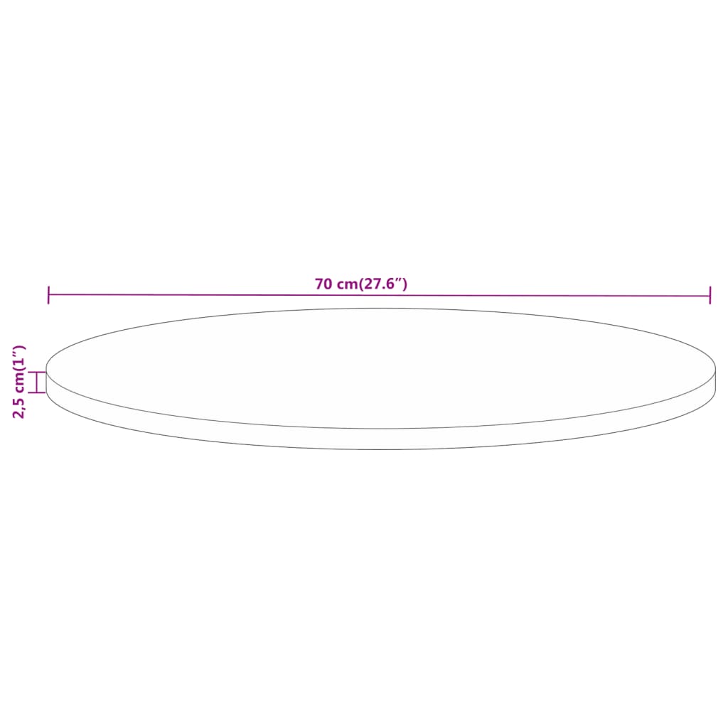 vidaXL Επιφάνεια Τραπεζιού Στρογγυλή Ø70x2,5εκ Μασίφ Ξύλο Μάνγκο
