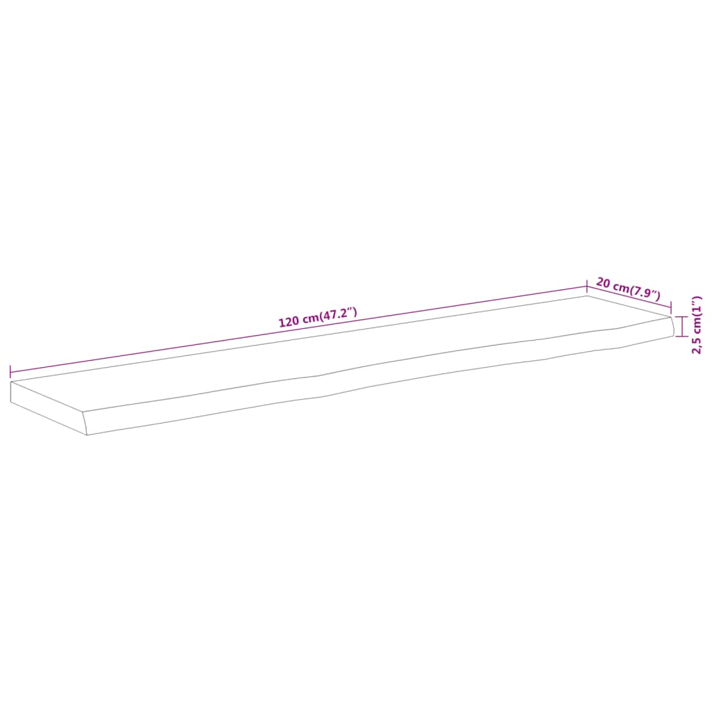 vidaXL Ράφι Επιτοίχιο Ορθ. Live Edge 120x20x2,5 εκ. Μασίφ Ξύλο Ακακίας