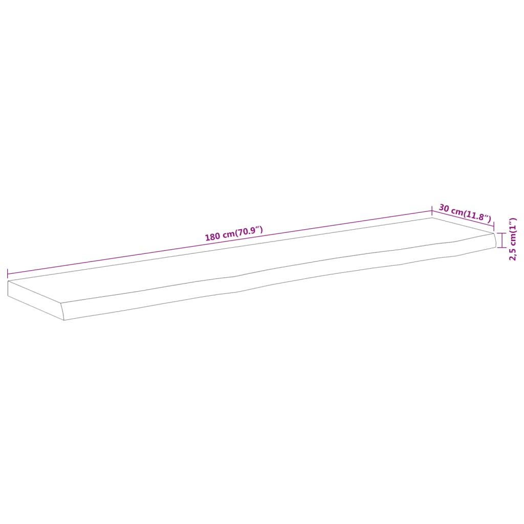 vidaXL Επιφάνεια Τραπεζιού Ορθογώνια 180x30x2,5 εκ. Μασίφ Ξύλο Ακακίας