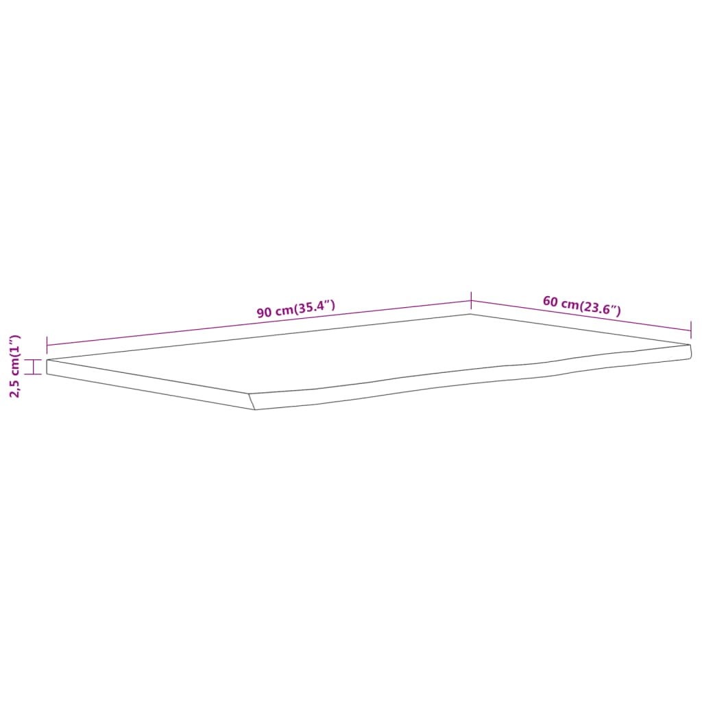 vidaXL Πάγκος Μπάνιου Ορθογώνιος 90x60x2,5 εκ. από Μασίφ Ξύλο Ακακίας