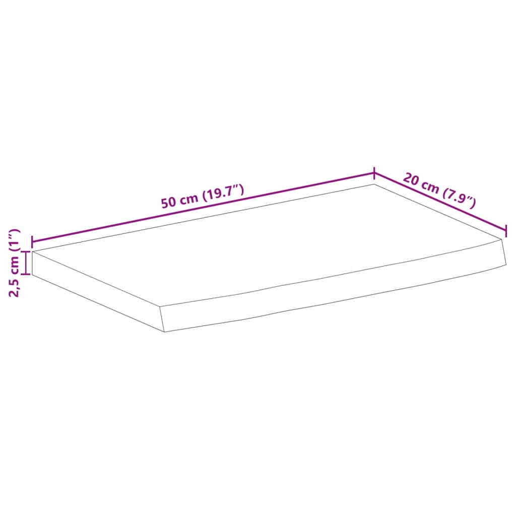vidaXL Επιφάνεια Τραπεζιού 50x20x2,5 εκ. Live Edge Μασίφ Ξύλο Μάνγκο
