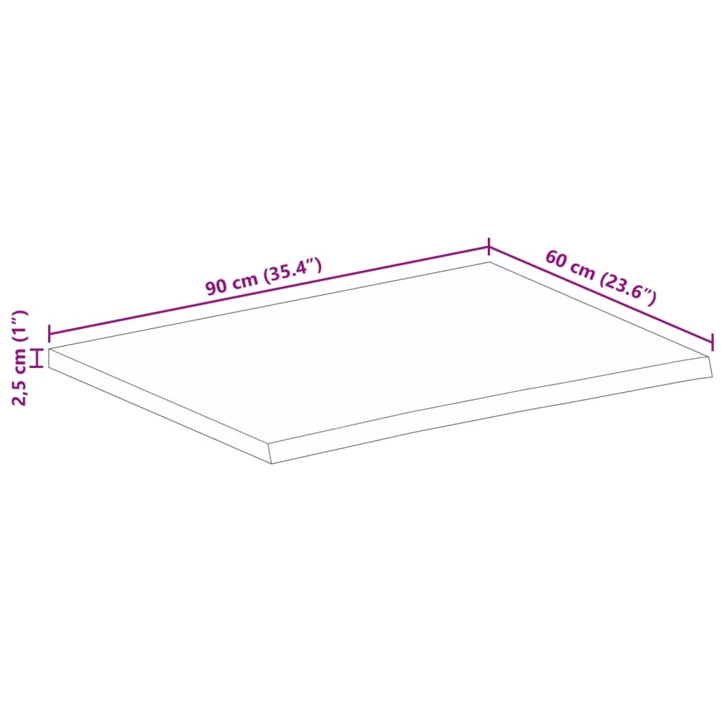vidaXL Επιφάνεια Τραπεζιού 90x60x2,5 εκ. Live Edge Μασίφ Ξύλο Μάνγκο