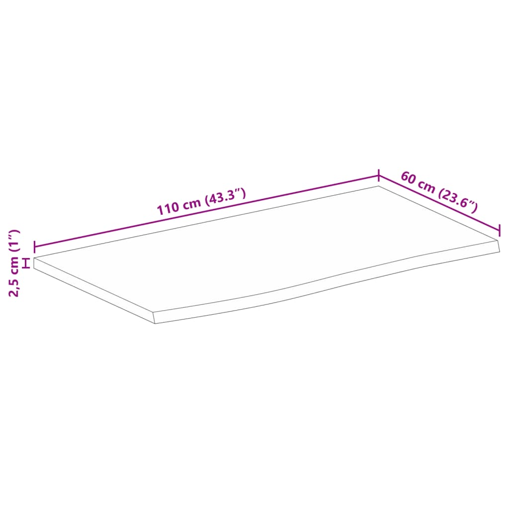 vidaXL Επιφάνεια Τραπεζιού 110x60x2,5 εκ. Live Edge Μασίφ Ξύλο Μάνγκο