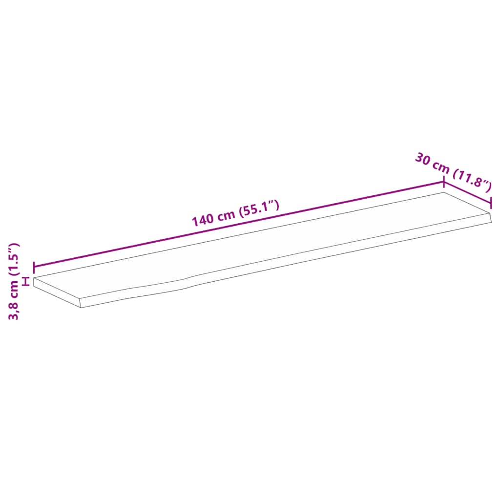 vidaXL Επιφάνεια Τραπεζιού 140x30x3,8 εκ. Live Edge Μασίφ Ξύλο Μάνγκο