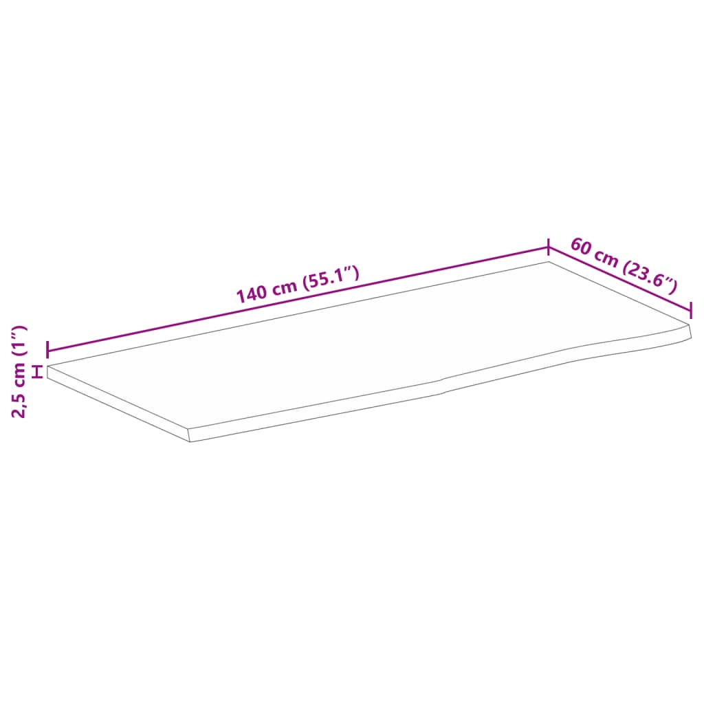 vidaXL Επιφάνεια Τραπεζιού 140x60x2,5 εκ. Live Edge Μασίφ Ξύλο Μάνγκο
