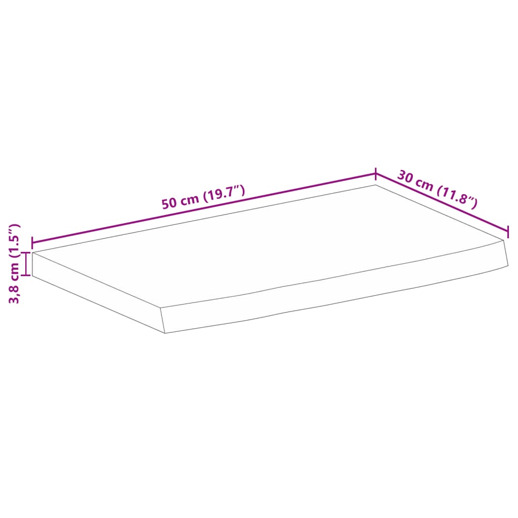 vidaXL Επιφάνεια Τραπεζιού 50x30x3,8 εκ. Live Edge Μασίφ Ξύλο Μάνγκο
