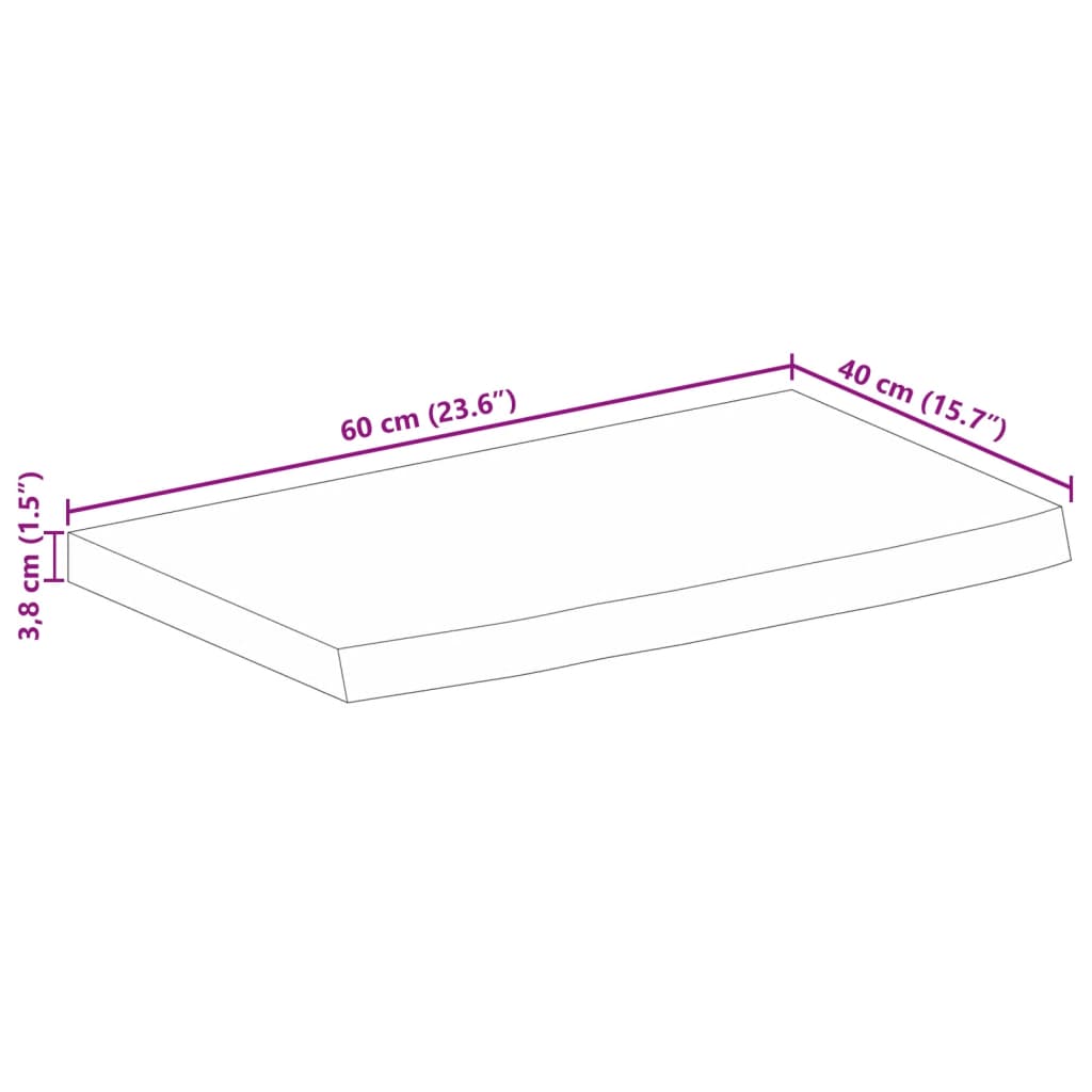 vidaXL Επιφάνεια Τραπεζιού 60x40x3,8 εκ. Live Edge Μασίφ Ξύλο Μάνγκο