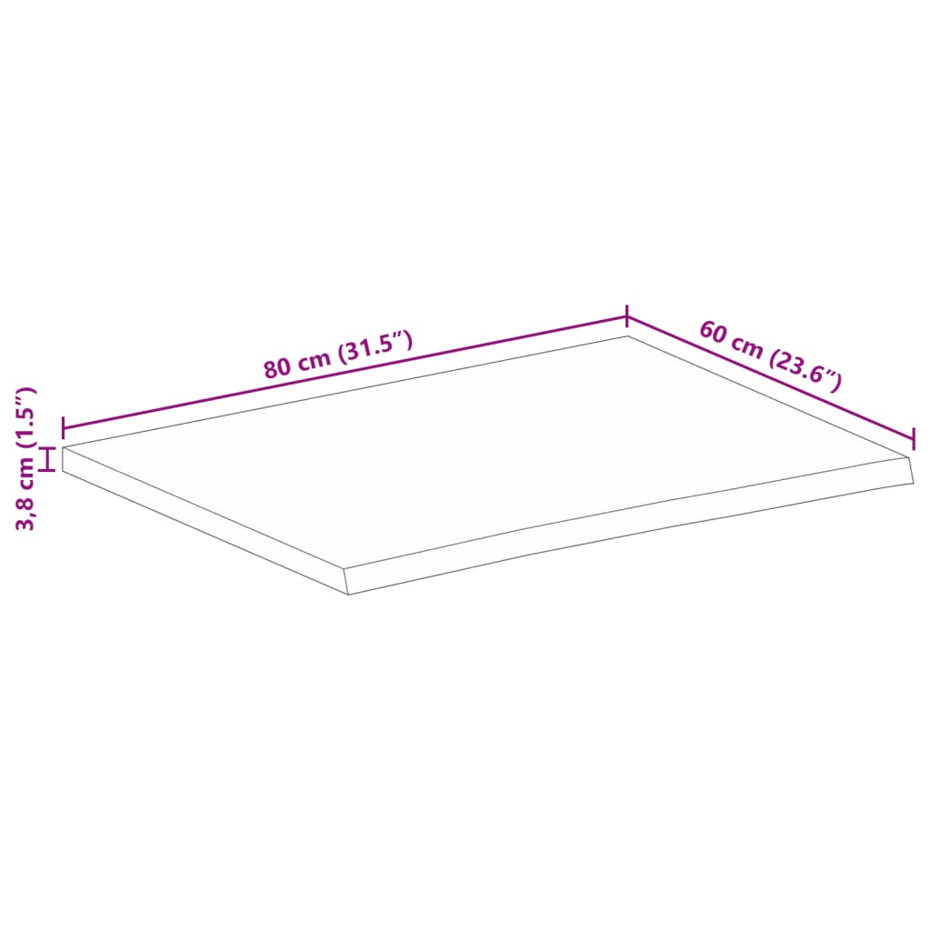 vidaXL Επιφάνεια Τραπεζιού 80x60x3,8 εκ. Live Edge Μασίφ Ξύλο Μάνγκο