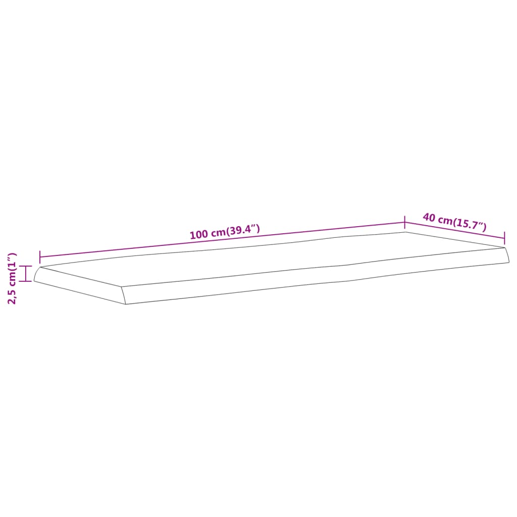 vidaXL Επιφάνεια Τραπεζιού Ορθογώνια 100x40x2,5 εκ. Μασίφ Ξύλο Ακακίας