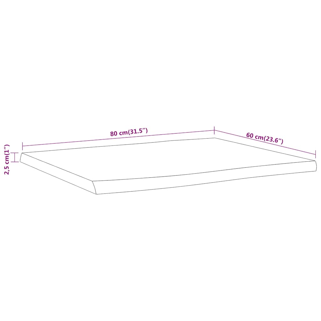 vidaXL Επιφάνεια Τραπεζιού Ορθογώνια 80x60x2,5 εκ. Μασίφ Ξύλο Ακακίας