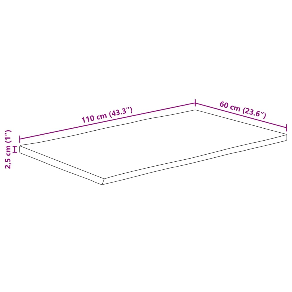 vidaXL Επιφάνεια Τραπεζιού Ορθογώνια 110x60x2,5 εκ. Μασίφ Ξύλο Ακακίας