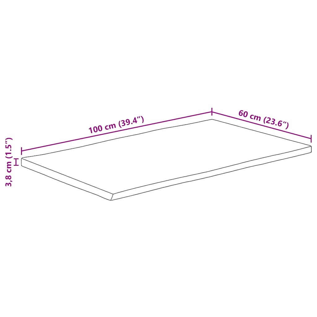 vidaXL Επιφάνεια Τραπεζιού Ορθογώνια 100x60x3,8 εκ. Μασίφ Ξύλο Ακακίας