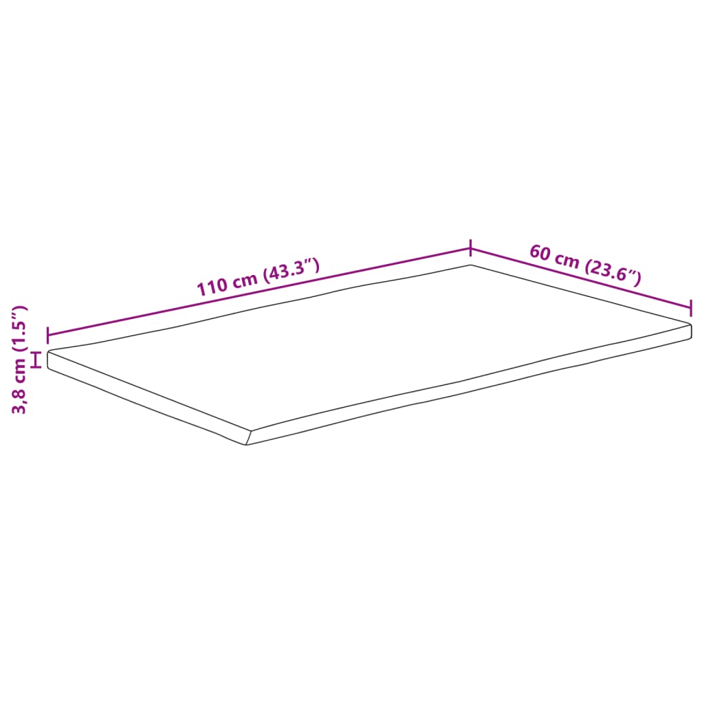 vidaXL Επιφάνεια Τραπεζιού Ορθογώνια 110x60x3,8 εκ. Μασίφ Ξύλο Ακακίας