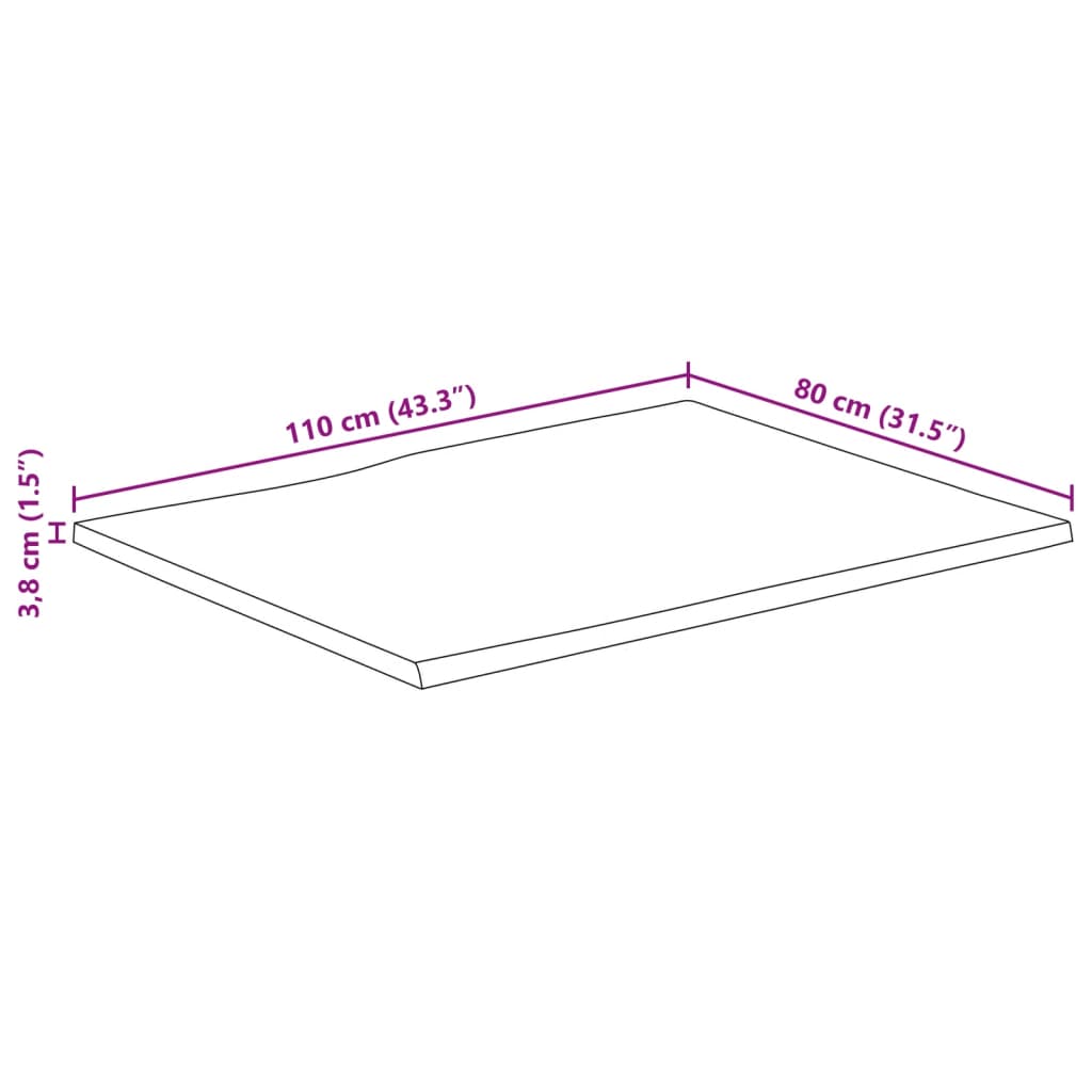vidaXL Επιφάνεια Τραπεζιού Ορθογώνια 110x80x3,8 εκ. Μασίφ Ξύλο Ακακίας