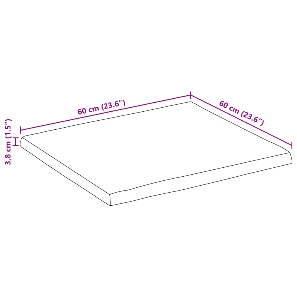 vidaXL Επιφάνεια Τραπεζιού 60x60x3,8 εκ. Live Edge Μασίφ Ξύλο Μάνγκο