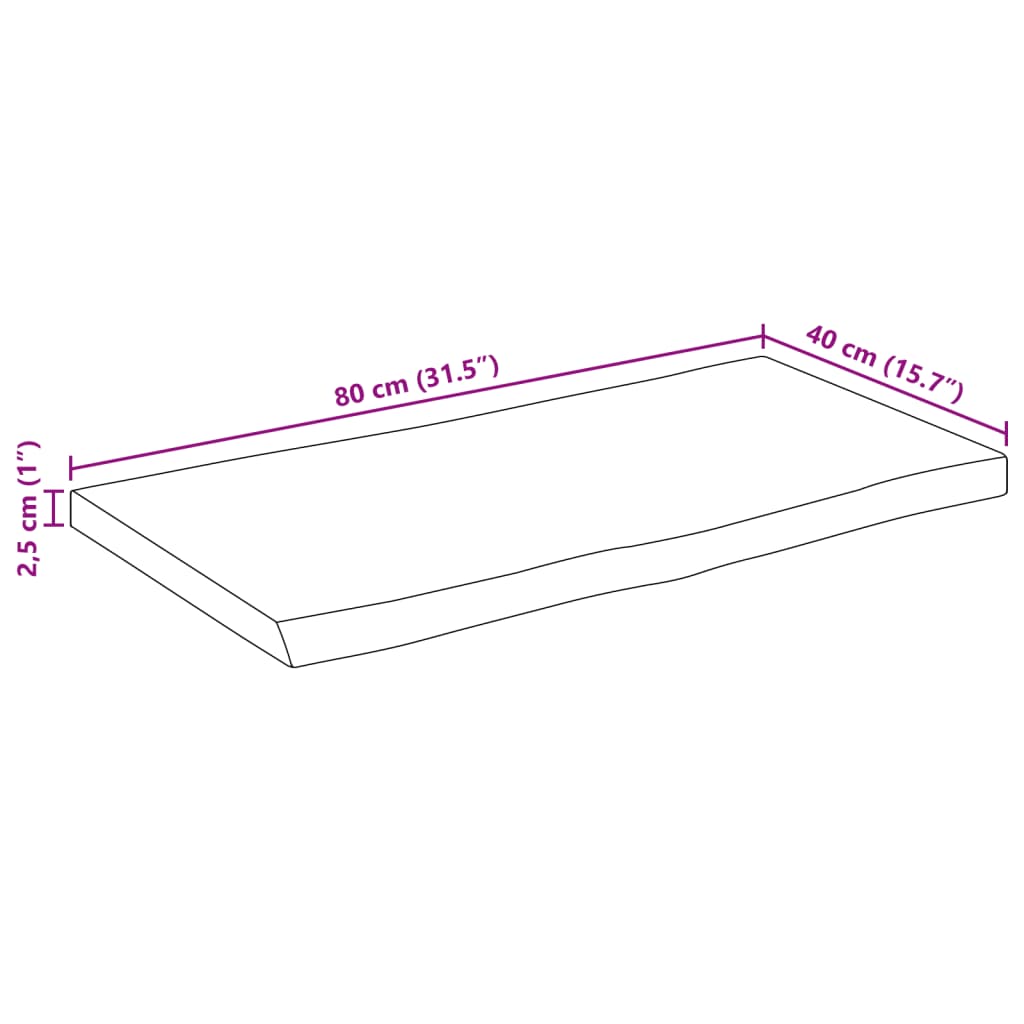 vidaXL Επιφάνεια Τραπεζιού 80x40x2,5 εκ. Live Edge Μασίφ Ξύλο Μάνγκο