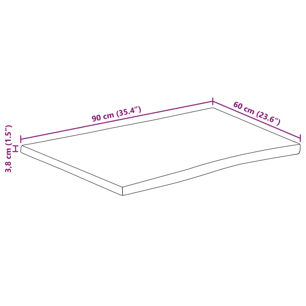 vidaXL Επιφάνεια Τραπεζιού 90x60x3,8 εκ. Live Edge Μασίφ Ξύλο Μάνγκο