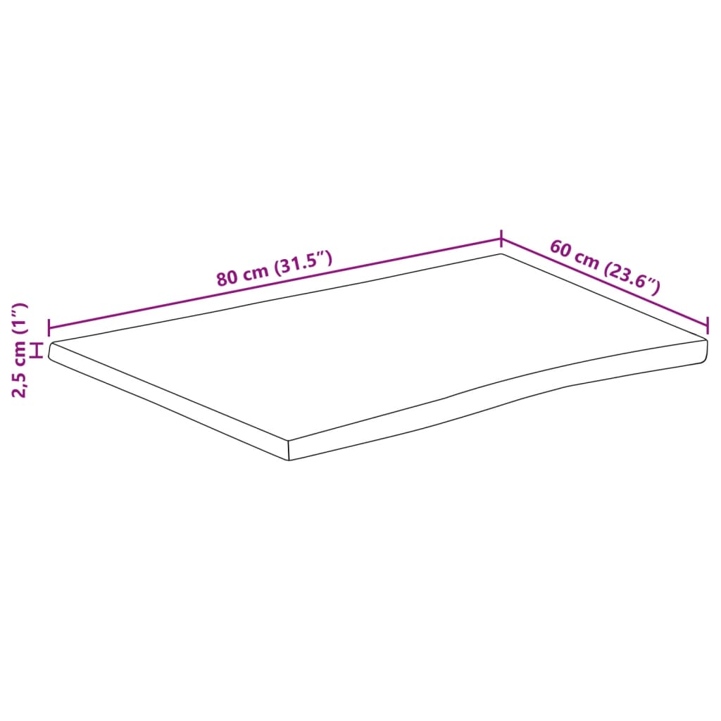 vidaXL Επιφάνεια Τραπεζιού 80x60x2,5 εκ. Live Edge Μασίφ Ξύλο Μάνγκο