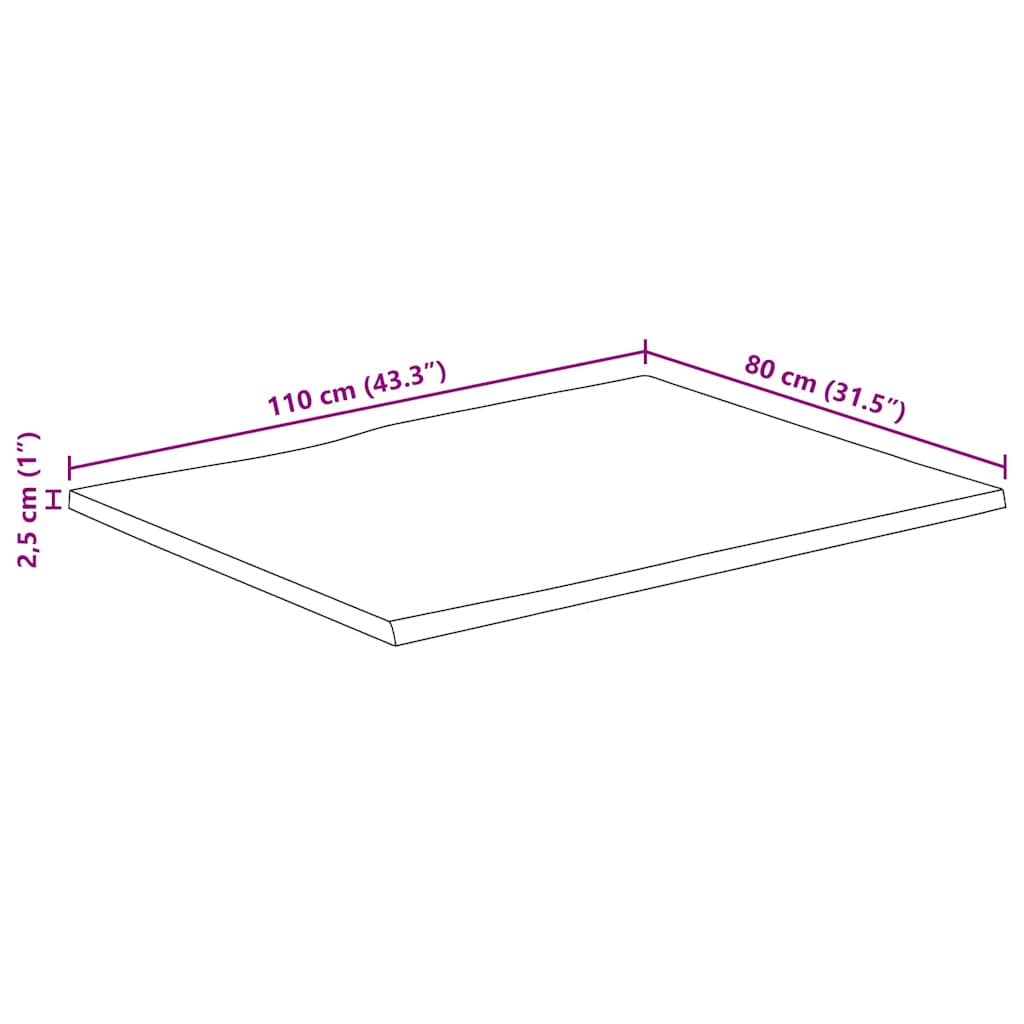 vidaXL Επιφάνεια Τραπεζιού 110x80x2,5 εκ. Live Edge Μασίφ Ξύλο Μάνγκο